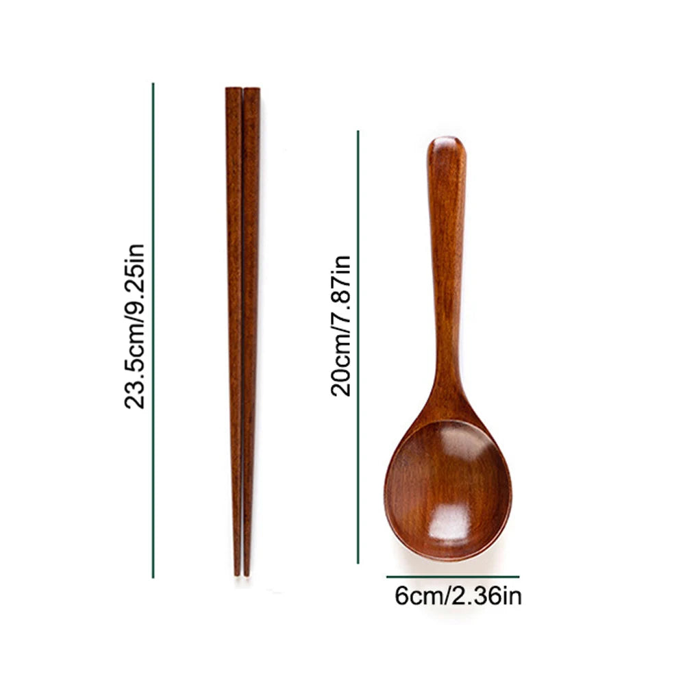 2Pcs Wooden Reusable Durable Sushi Chopsticks Spoon Non