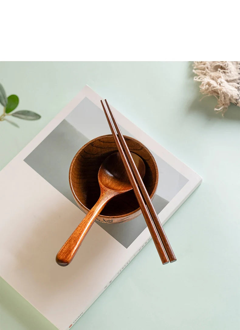 2Pcs Wooden Reusable Durable Sushi Chopsticks Spoon Non