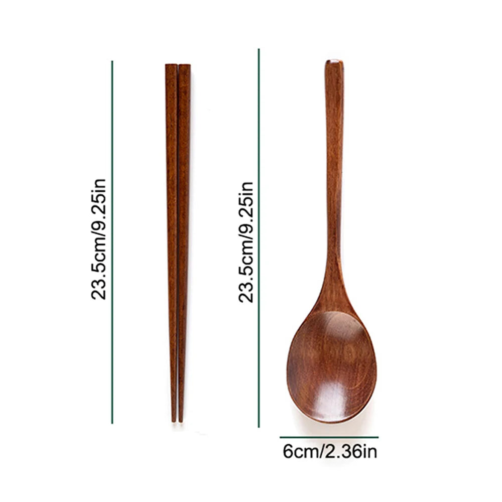 2Pcs Wooden Reusable Durable Sushi Chopsticks Spoon Non