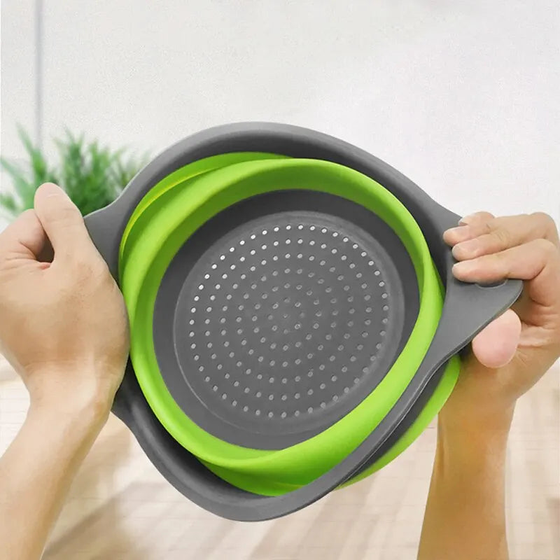 Collapsible Silicone Strainer with Handles – Foldable Fruit & Vegetable Washing Basket, Pasta Drainer, Space-Saving Kitchen Tool