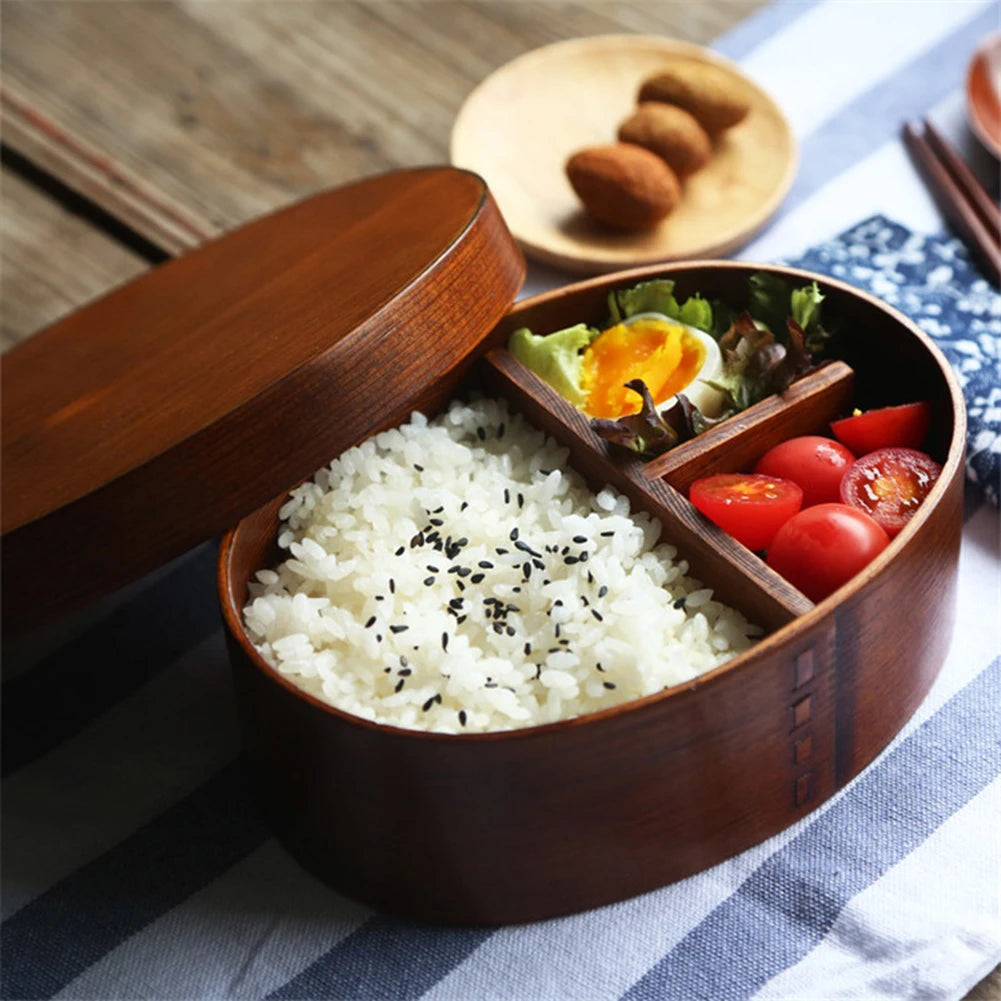 Double Layer Bento Box - Wooden Lunch Box for Home, Kids, Camping & Picnic